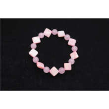 Rose Quartz 8MM Perles rondes Stretch Gemstone Bracelet avec forme carrée Perle